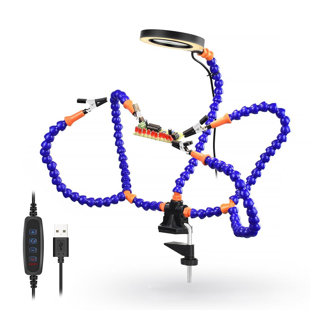 Soldering Holder 3X Magnifier with LED Light Maintenance Auxiliary Table Adjustable Clamp for Electronics Repaire/ Soldering/DIY