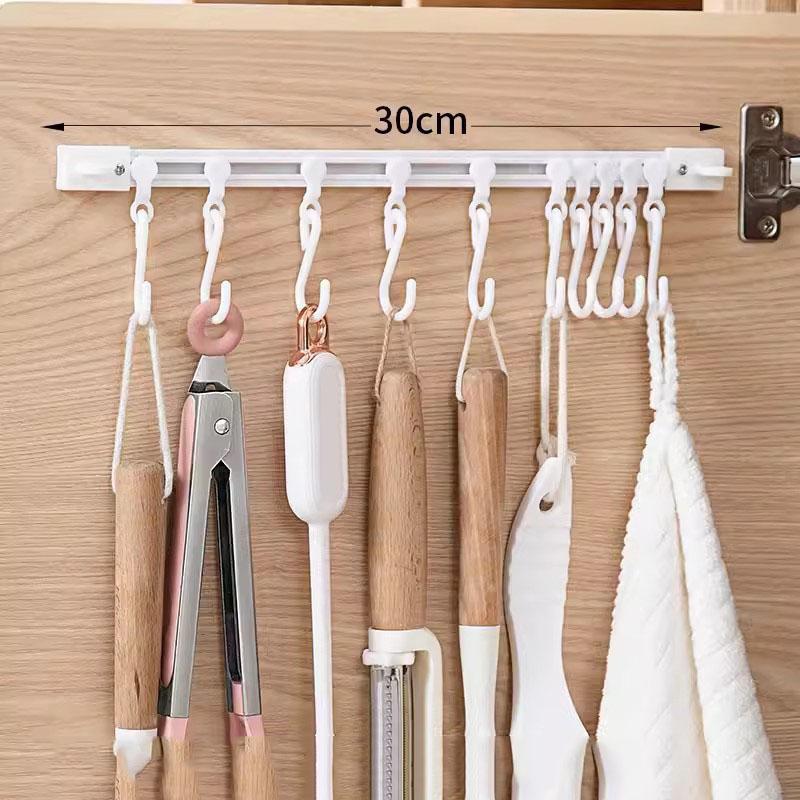 Self Adhesive Sliding Track Wall Hanging Hook Multifunctional Storage Hook Punch-free Kitchen Utensil Hanging Rack