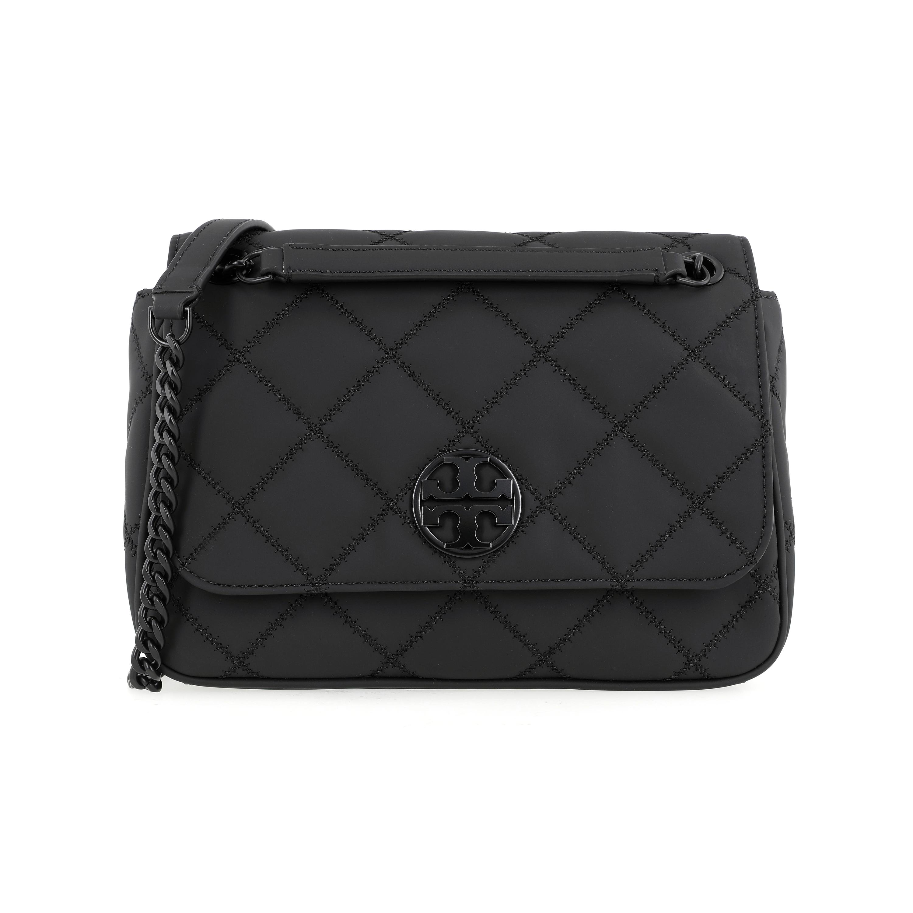 Tory Burch Women's Black/Gray Tb-Willa Double T Logo Quilted Adjustable Shoulder Strap Messenger Bag Bags 89545-001