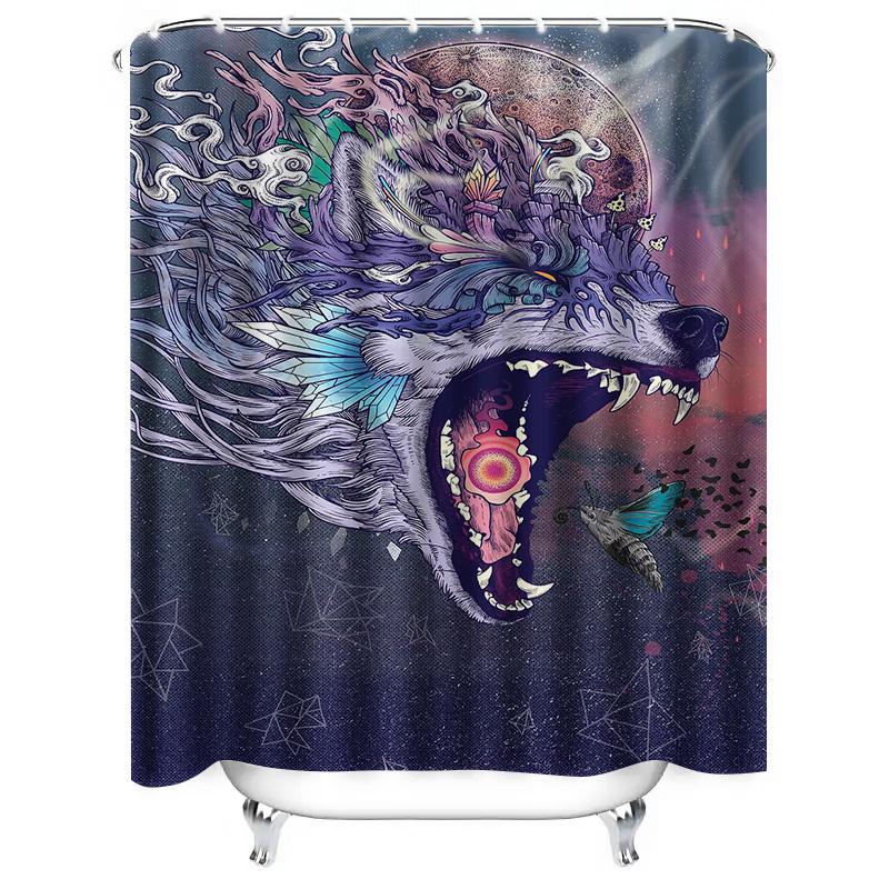 Fantasy Wolf Moon Shower Curtain Printed Fabric Waterproof Bathroom Decoration for Home Decor
