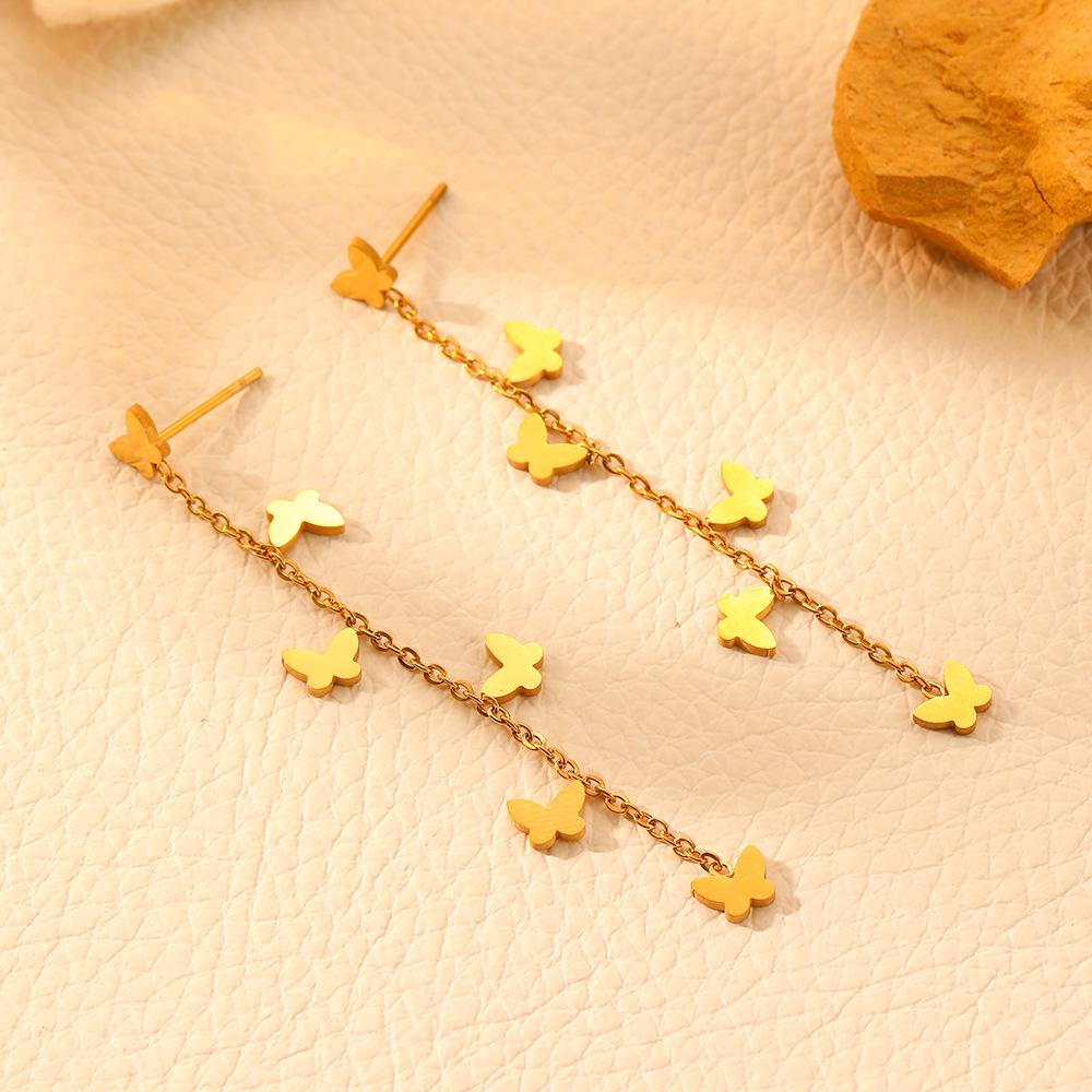 Luxurious Titanium Steel Butterfly Jewelry Set with Diamond Accents