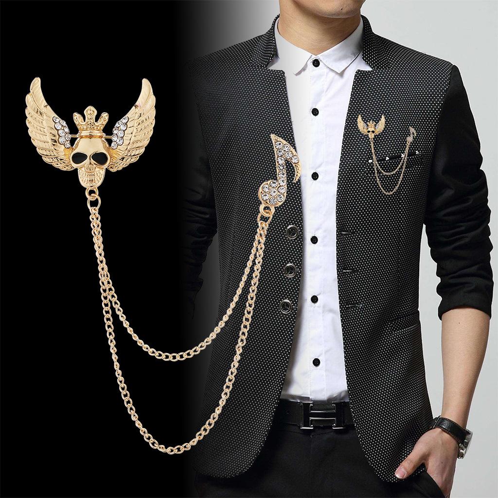 Men's Fashion Suit Brooch Simple Diamond Tassel Metal Wedding Dress Suit Brooch Collar Pin