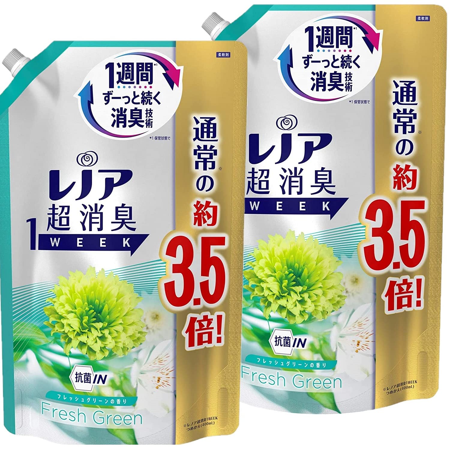 

Lenor Fabric Softener Super Deodorizing 1 Week Fresh Green Extra Approximately Times the 1390mL x 2 [Bulk Purchase] Refill, Large, 3.5 Capacity, белый