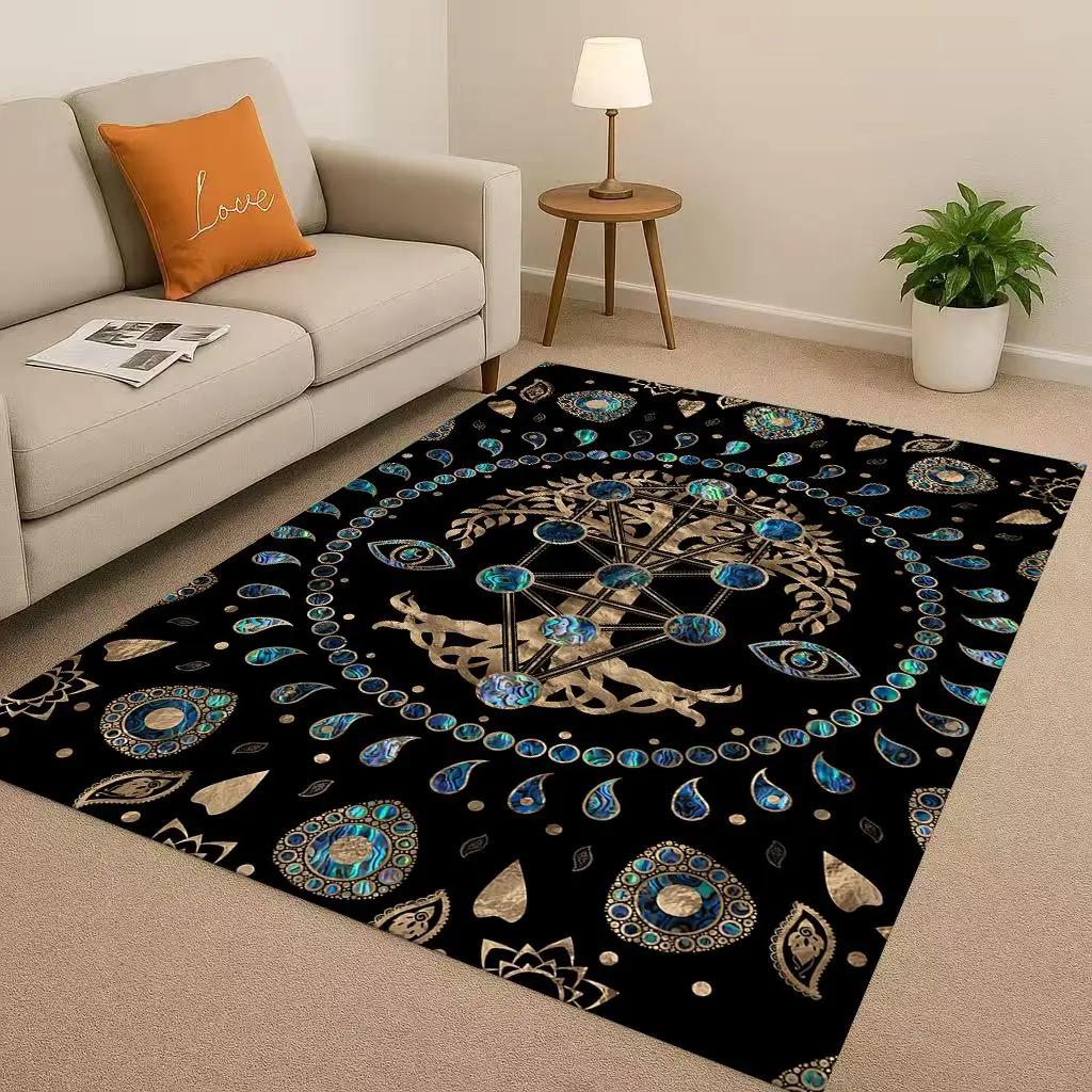 3D Colorful Tree of Life Yggdrasil Celtic Rune Living Room Non-Slip Area Rug Carpet for Bedroom Playroom Sofa,Home Decor Doormat