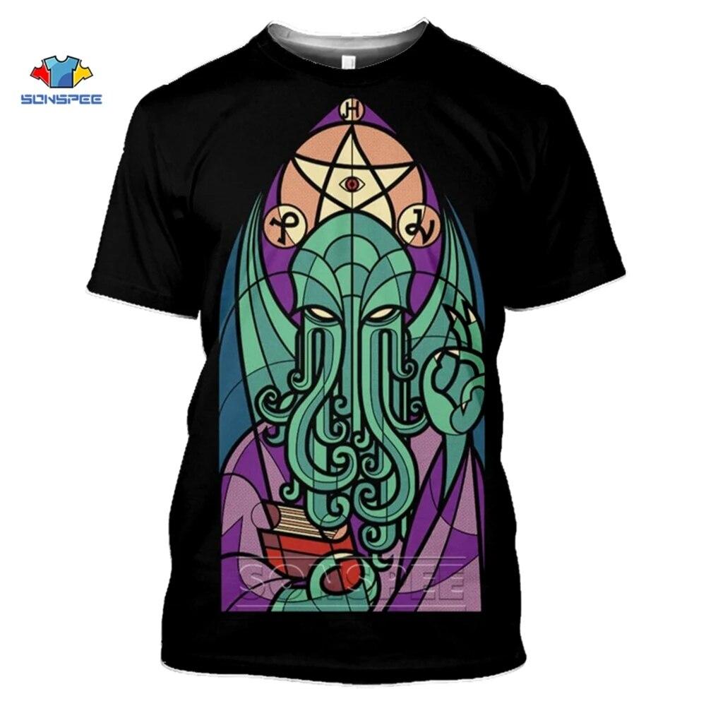 Camiseta con estampado 3D de Cthulhu y Lovecraft, camiseta Miskatonic para hombres, camiseta divertida con cuello redondo de llamada de Cthulhu, Top de verano para mujeres