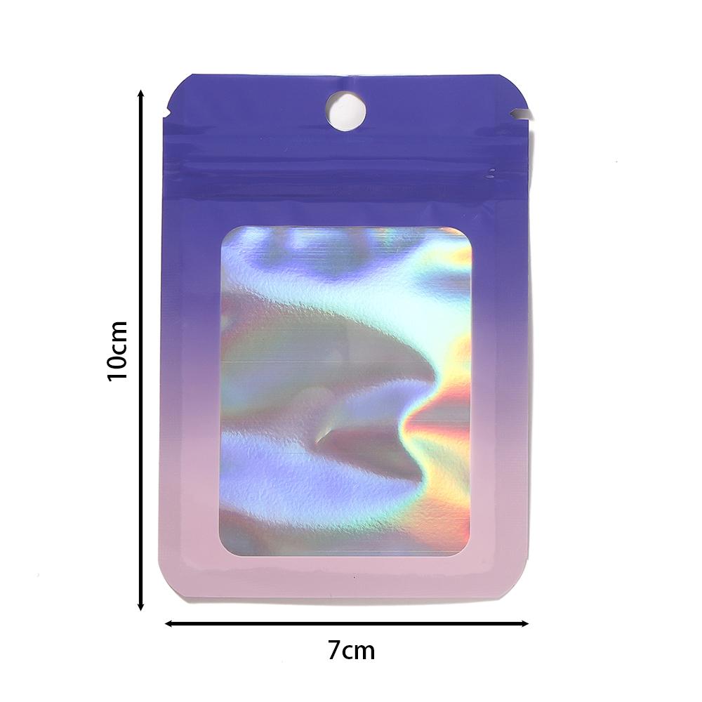 50pcs Thicken Ziplock Bags Gradient Holographic Laser AB Color Plastic Pouch for DIY Jewelry Storage Pouch Zip Lock Bag