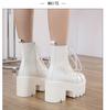 Fashion Platform Heeled Boots White Cross-tied Trendy Shoes Women Heels Round Toe Ankle Booties Comfort College Student Shoes
