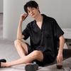 Sommer Eis Seide Pyjama Herren Revers Kurzarm Shorts Einfarbig Kühl Eis und Schnee Seide Sommer Klimatisierte Pyjamas