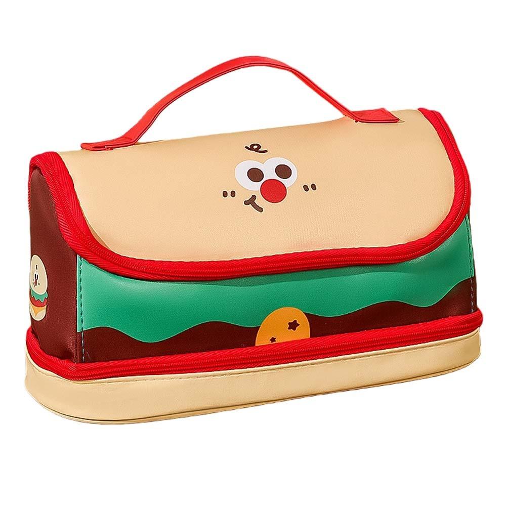 Hand-held Cartoon House Pen Bag PU Leather Waterproof Food Fruit Burger Cow PU Stationery Bag Large Capacity Big House Shape