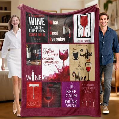 Wine-themed Flannel Blanket, Cozy Design for Sofa, Bed, Office. Perfect Gift for Family, Friends, Holidays.