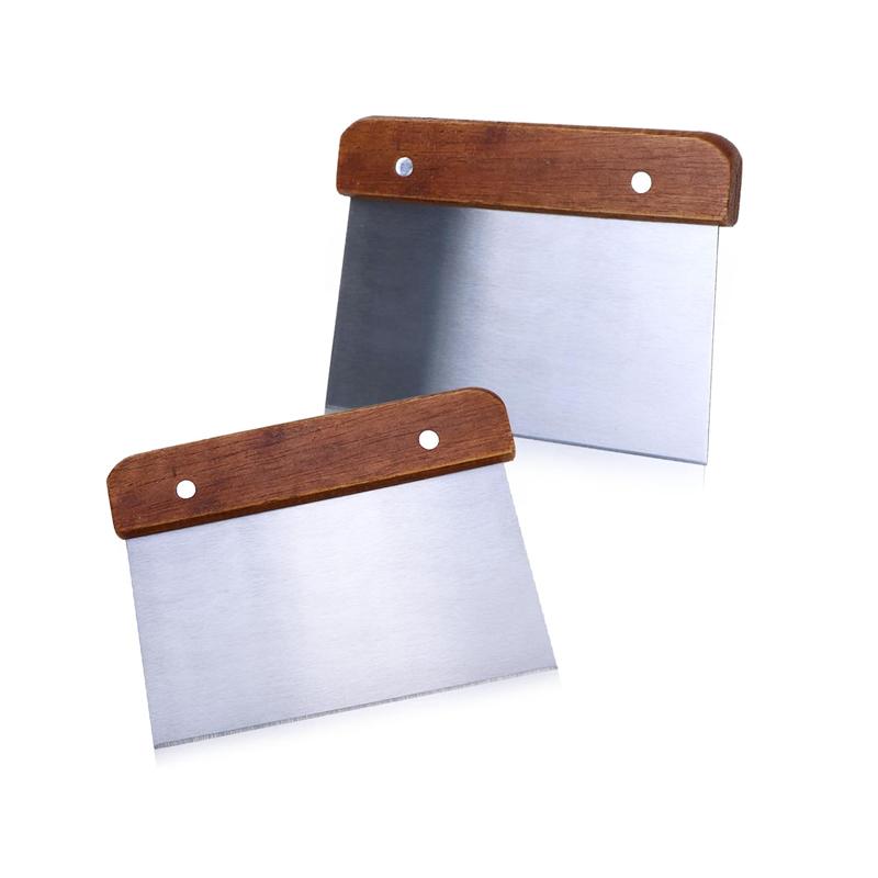 2Pcs Stainless Steel Dough Cutter with Wooden Handle Multipurpose Baking Scraper Cutter Bread Pastry Pizza Cake Kitchen Scraper