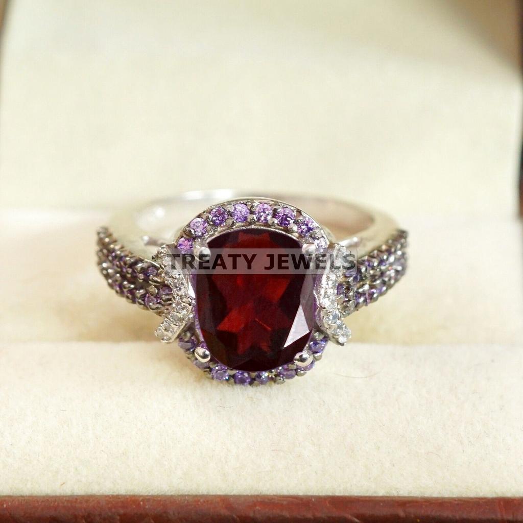 Garnet Oval Cut Gemstone With 925 Sterling Silver Ring For Men's #B90 JL375671418612
