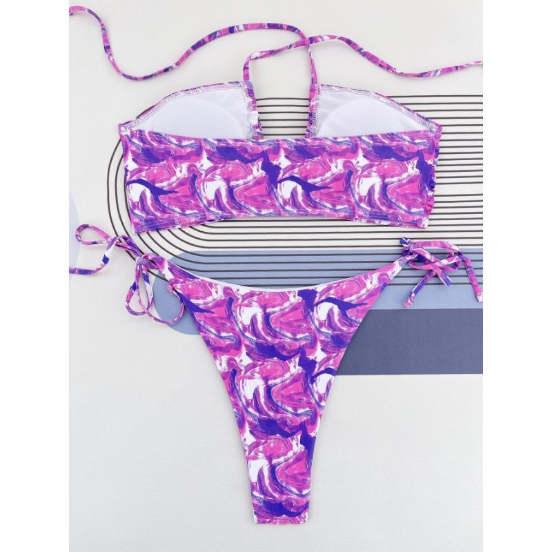 Dame Sexet Printet Udskåret Halter Split Bikini Badetøj Til Strand Svømning