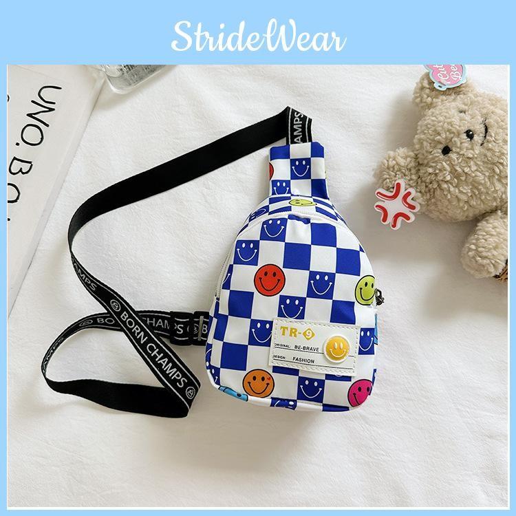Smiling Face Chessboard Children Diagonal Shoulder Bag Casual Outdoor Storagebag