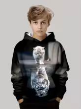 Children's Clothing Hoodies Long Sleeve Children's Sweatshirt Cartoon Children's Fashion Cat Print Girls' Summer Clothes Boy Top