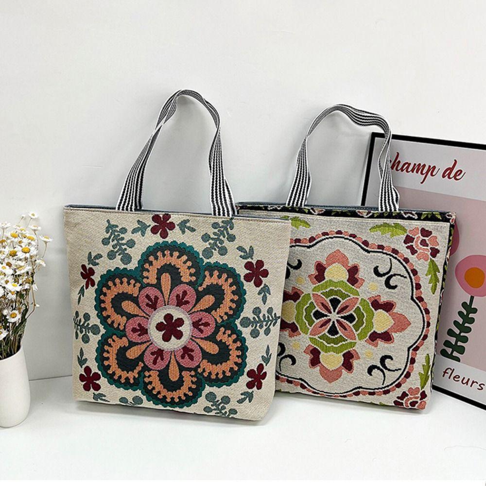 

Сумка из ткани с вышивкой в виде бабочки, большая вместимость, сумка через плечо с изображением животных, сумки для продуктов F