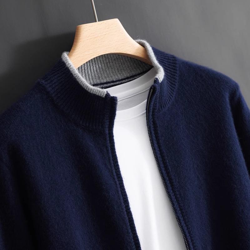 2024 Men's Fashion Half-High Collar Zipper Knit Cardigan Sweater - Autumn/Winter Business Outerwear