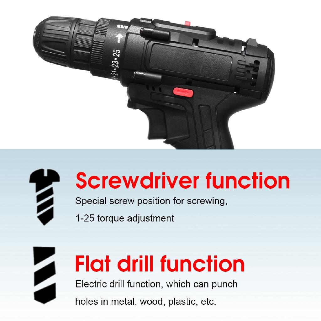 AC 100-240V Multifunction 36V Dual Speed 25 Torque Electric Cordless Drill Screwdriver LED
