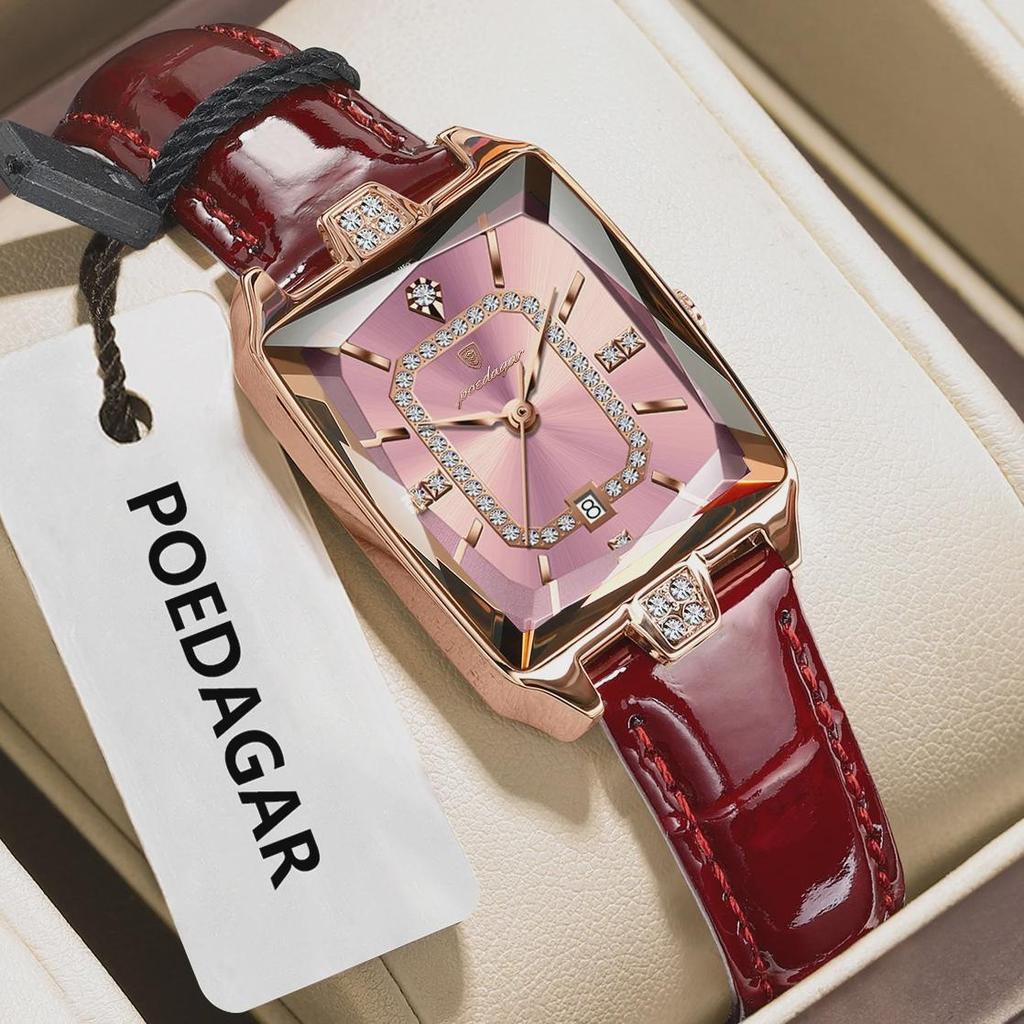POEDAGAR Rectangle Luxury Women's Watches Waterproof Date Leather Woman Watch Elegant Fashion Quartz Women Wristwatch