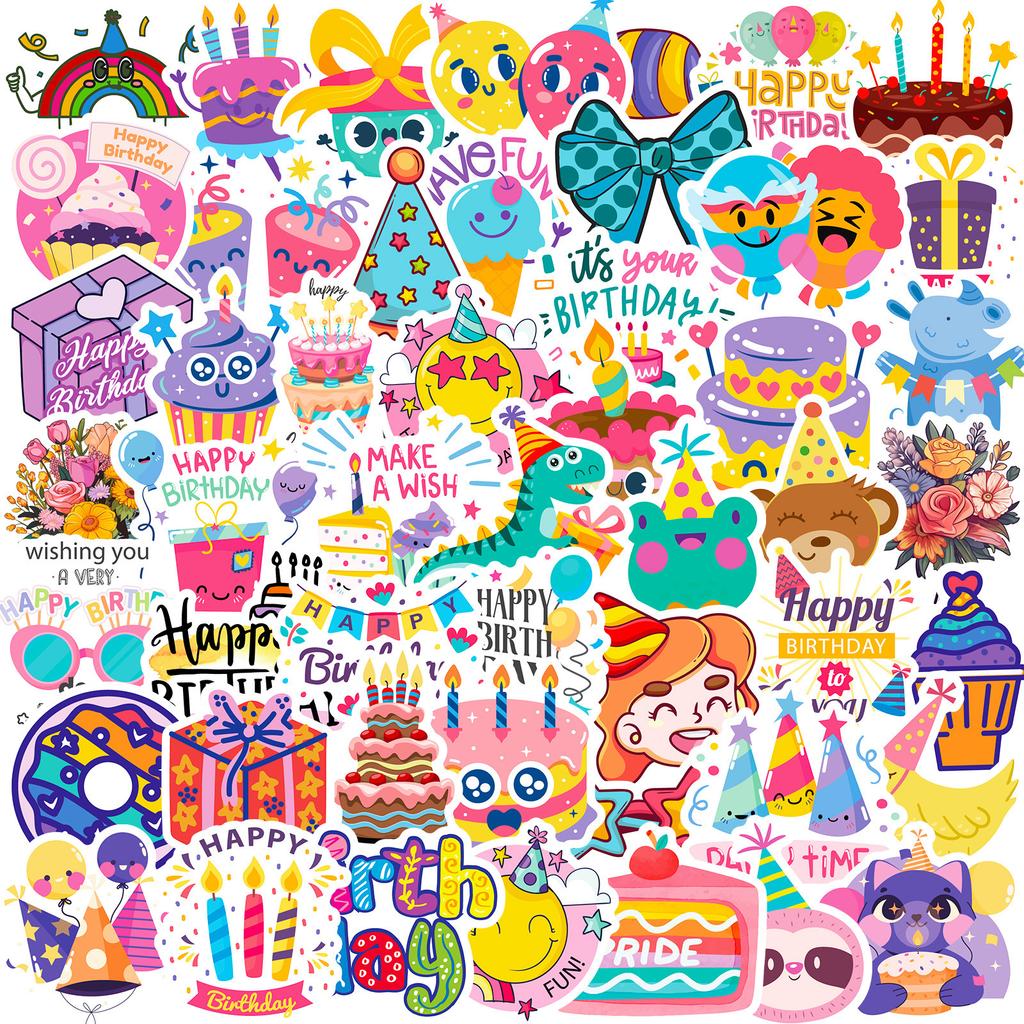 50 Happy Birthday Party Graffiti Aufkleber Party Kuchen Kerze Luftballons Happy Birthday Aufkleber