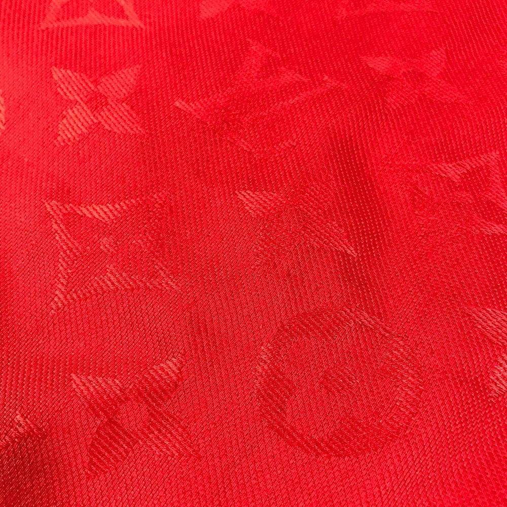 Louis Vuitton Monogram Large format Stole Fringe Scarf shawl wool / silk Red