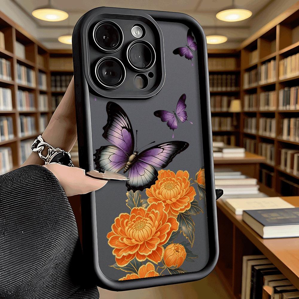 Butterflies and Orange Peonies Soft TPU Shockproof Case For Xiaomi Redmi Note 15 14 13 12 11 Pro Anti-Fall Protective Back Cover