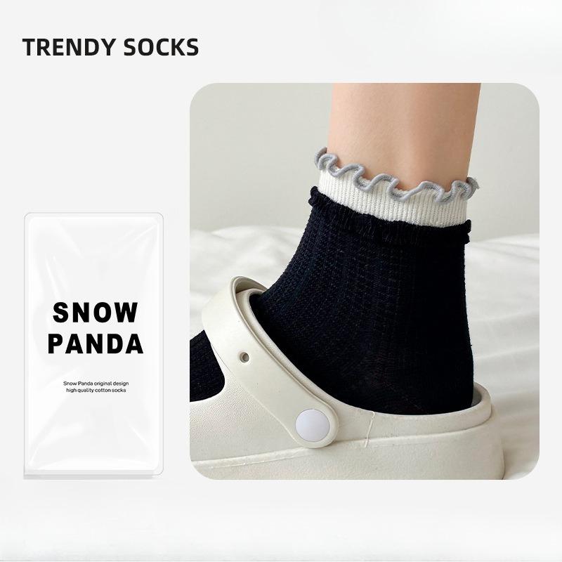 Spring and Summer Girls' Multi-color Double Earflap Lace Women's Short Socks Simple and Versatile Double Needle Cake Socks
