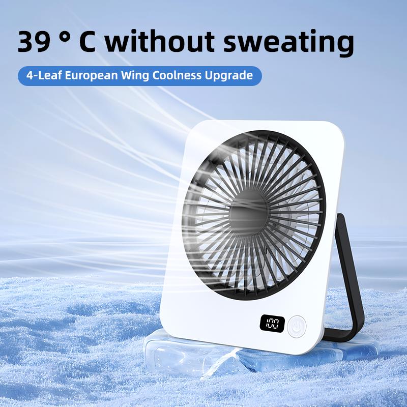 Silent Mini Desktop Fan with Digital Display 5 Speed Wind USB Rechargeable Portable Fan Low-noise Brushless Motor Foldable Fan