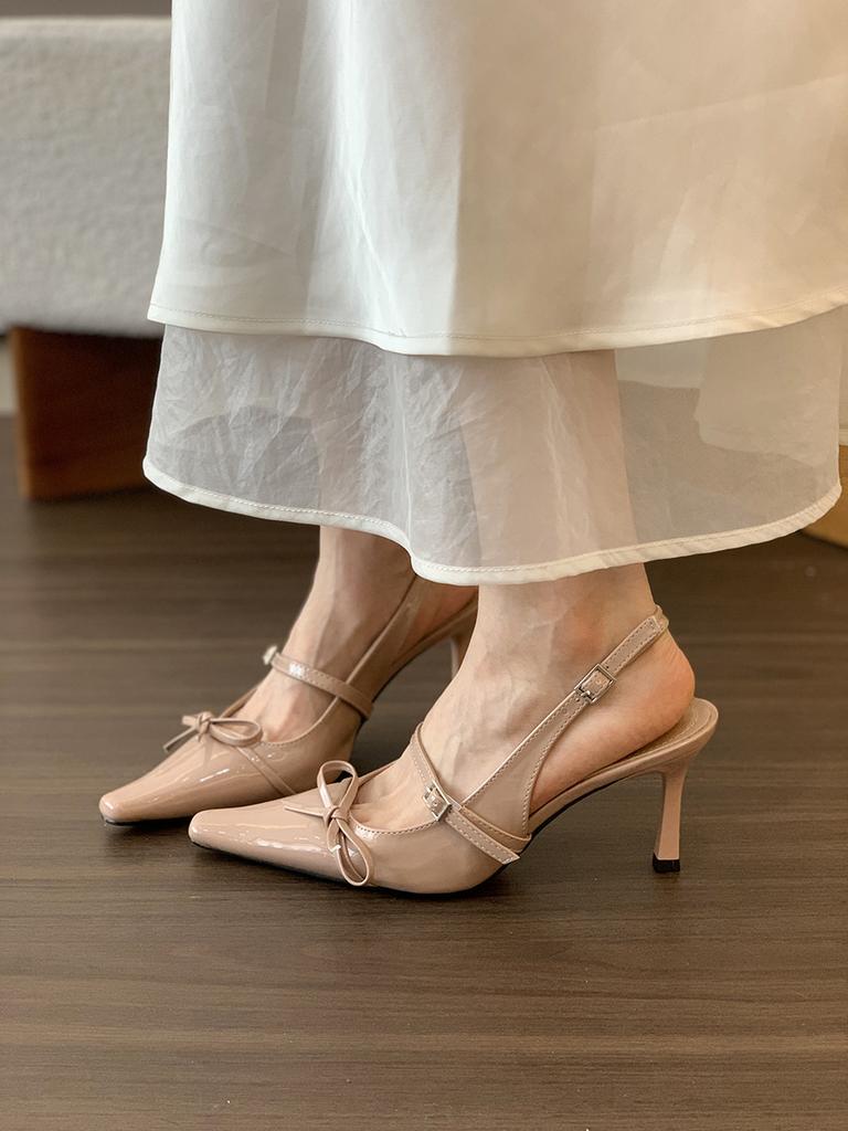 Black high heels bow bag head sandals women's shoes spring temperament fairy pointed single shoes