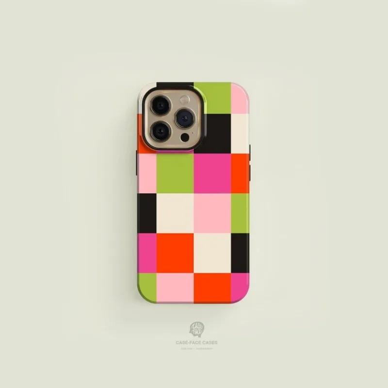 

luxury Clmj Checkered Rainbow Phone Case for iPhone 16 15 14 13 12 11 Pro Max Plus Luxury Magnetic Double-layer Back Cover iPhone 11