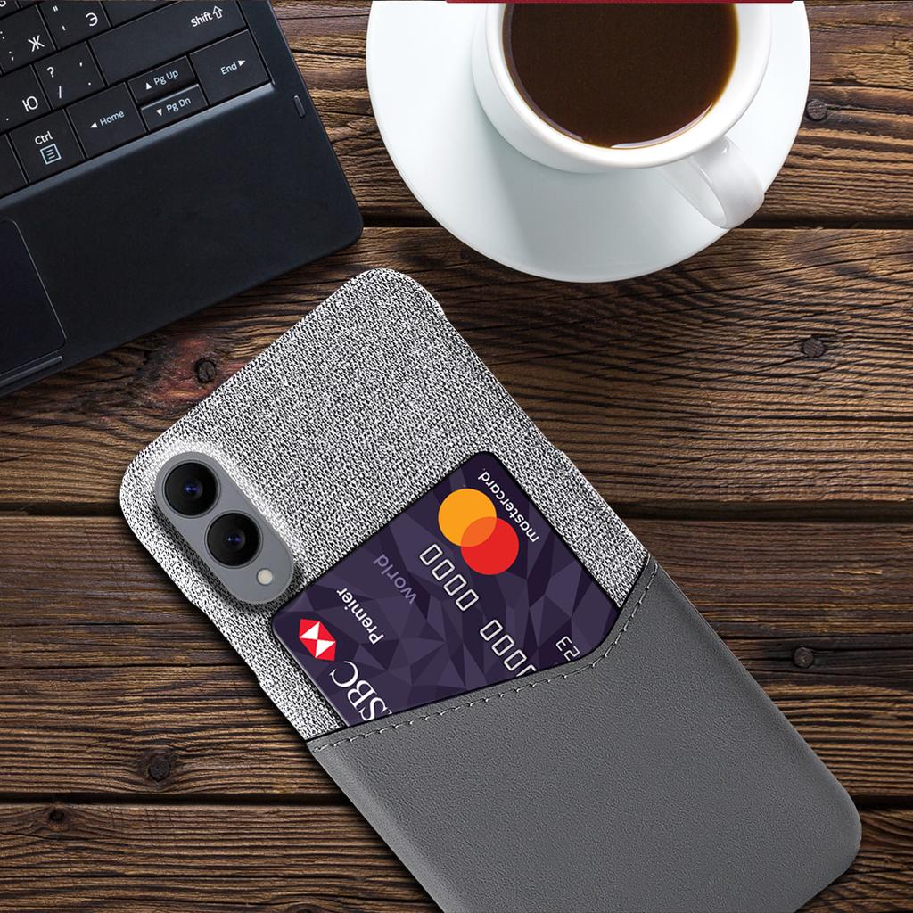 For Samsung Galaxy S25 Edge Case PU Leather Cloth Texture Hard PC Phone Cover with Card Holder