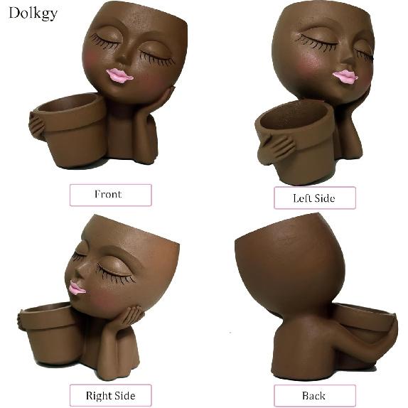 Face Flower Pot Head Planter, Black Woman Unique Planters for Indoor Outdoor Plants, Novelty Plant Pots Lady Vase with Drainage Hole Home Garden
