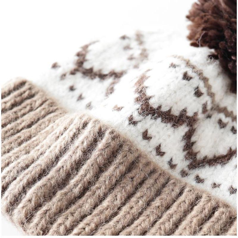 Women S Vintage Jacquard Knit Hat With Pom Pom Warm Ear Protection Cute Versatile