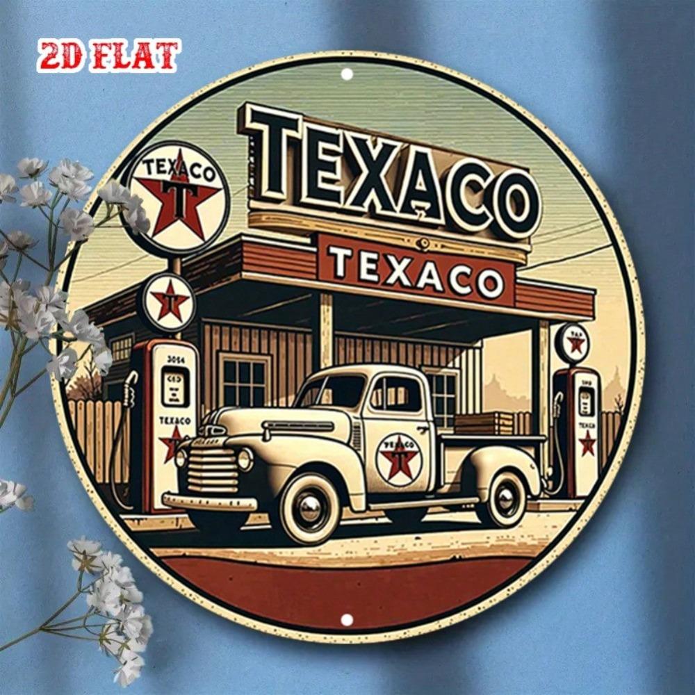 Vintage Round Aluminum Tin Sign Wall Art Rustic Gas Station Metal Decor Home Garage Cafe Bar