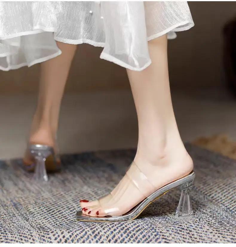 

Модные летние женские туфли-лодочки, сандалии из ПВХ, желеобразные тапочки с открытым носком, высокие каблуки, женские прозрачные тапочки из плексигласа, прозрачные сандалии на каблуке 35 бежевый