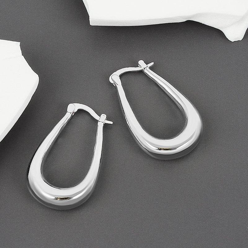French Minimalist Gold U Shaped Hoop Earrings Water Drop Thick Circle Ear Studs Fashion Jewelry For Women