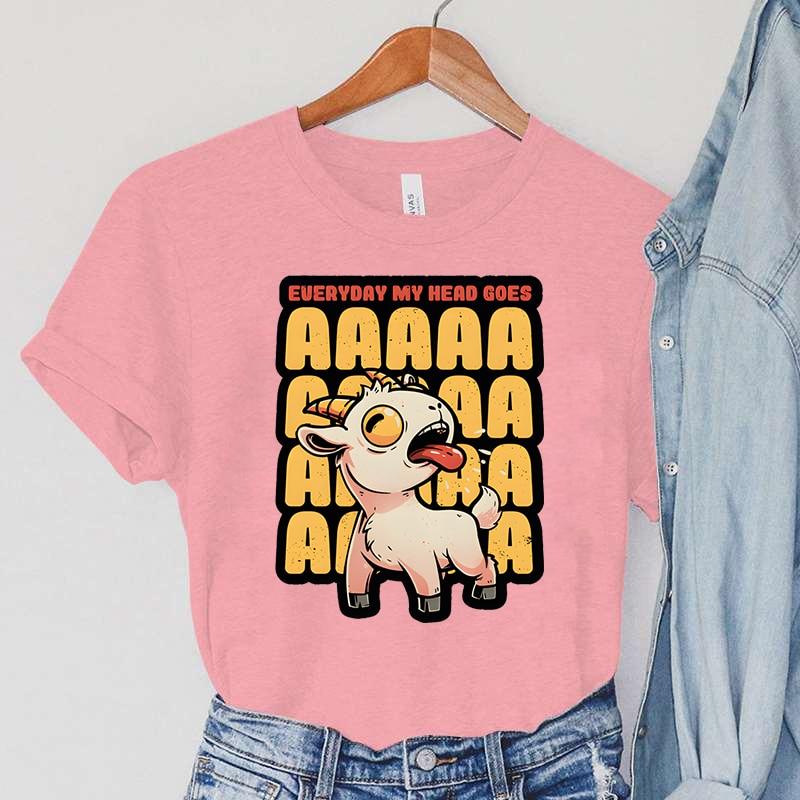 Everyday My Head Goes AAAA Print Women's Clothing Animals Goat Casual Fashion Women Short Sleeve TShirts Cartoon Women T-Shirts