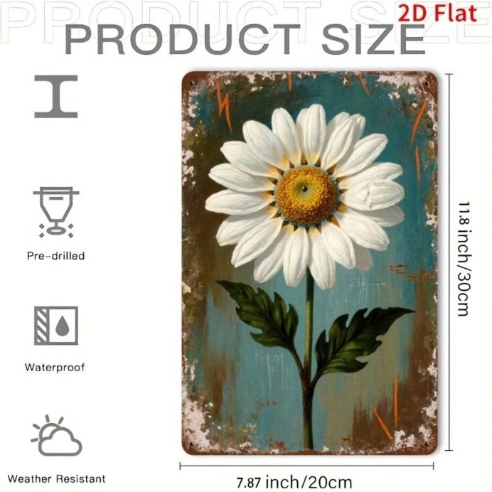 Vintage Metal Sign with White Daisy 20x30cm Retro Bar Cafe Home Decor