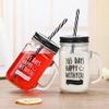 English Letter Straw Cup Creative Rooster Cup Fresh Home with Lid Glass Milk Tea Packaging Mason Cup