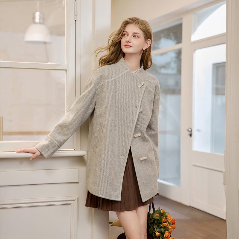 Xiangying Women's Semi-High Collar Wool Blend Coat