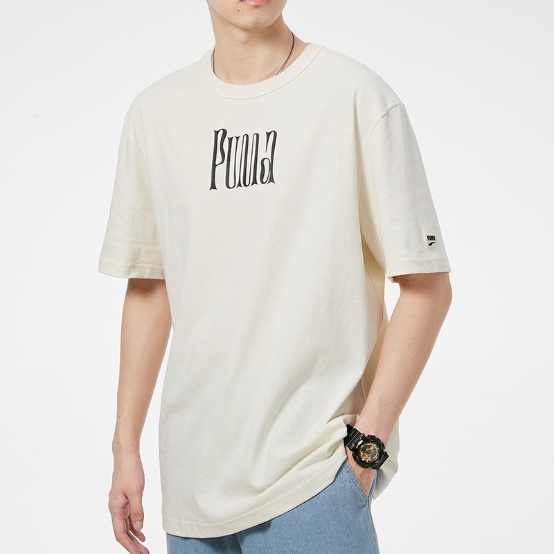 Puma Logo Print Crew Neck Short Sleeve T-Shirt Men Tops Off-White 533039-73
