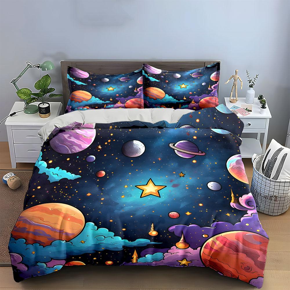 Galaxie-Themen-Kunstwerk-Set Weiche, bequeme Bettbezug-Bettwäsche-Set Enthalten 1*Bettbezug & 2*Kissenbezüge, Geschenk