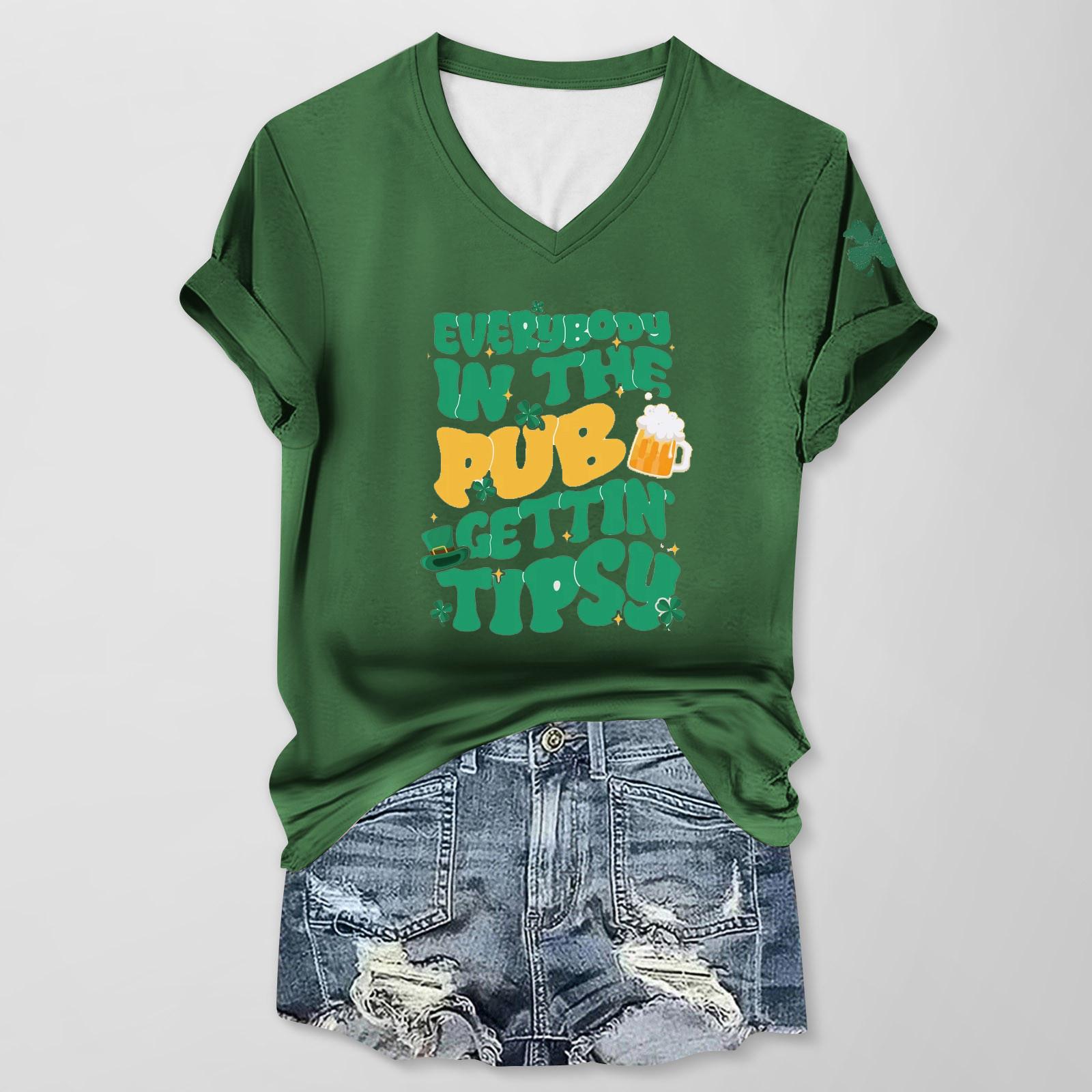 

Женская повседневная одежда St. Футболка с короткими рукавами и V-образным вырезом с принтом Патрика L армия зеленый