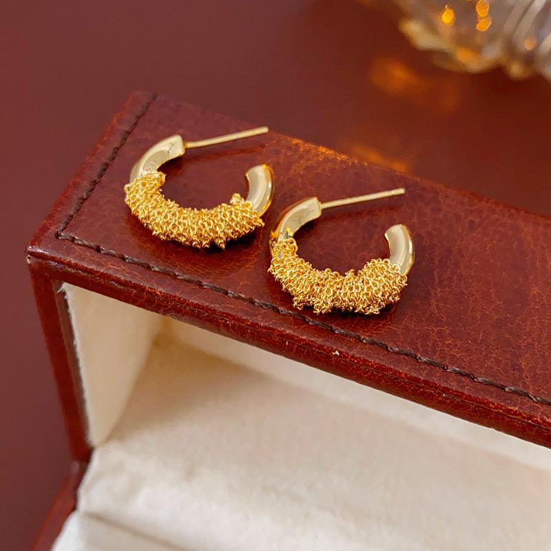 Genuine Gold Electroplated Silver Needle C-shaped Winding Simple Fashionable Niche High-end Temperament Earrings for Women
