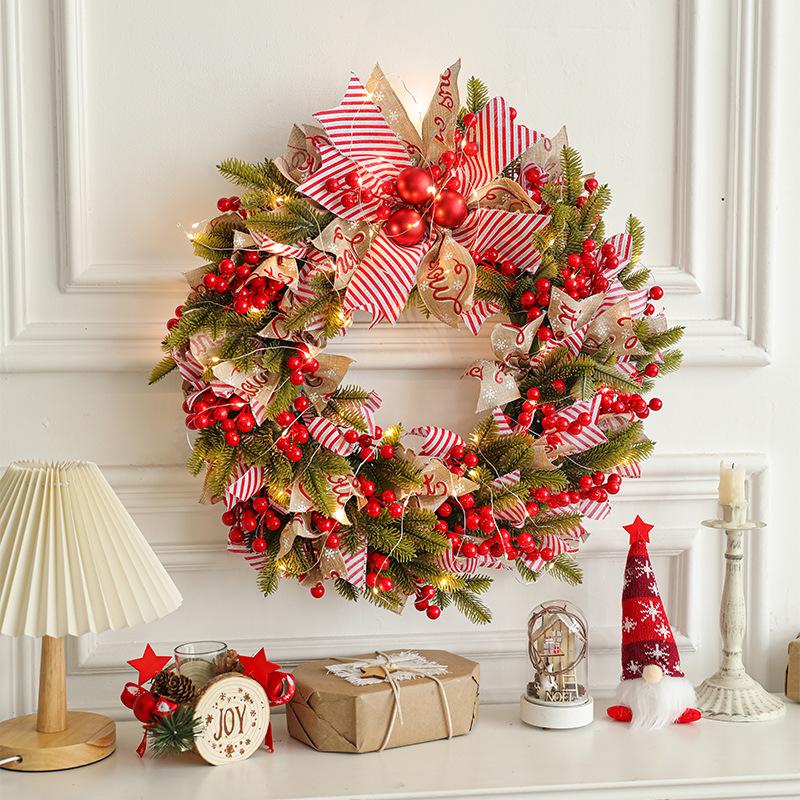 50CM Christmas Wreath with Bow and Vine Ornaments for Door Decoration