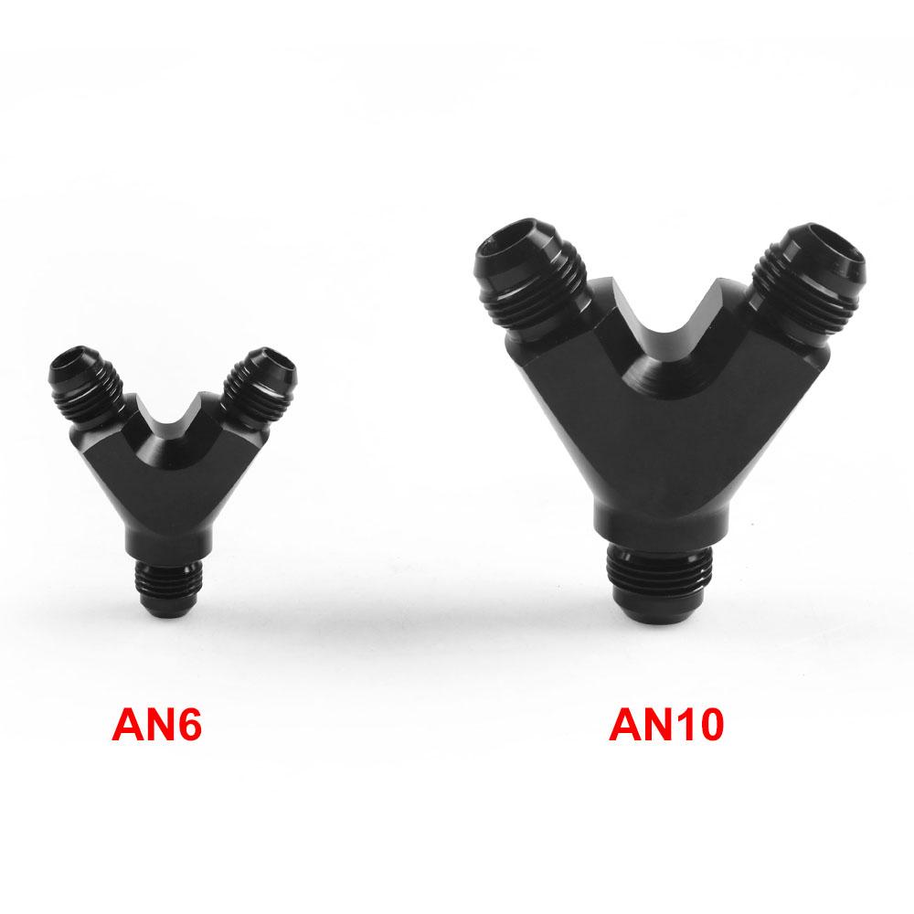 3-Way Y-Block Fitting Adapter AN6/AN10 6-AN/10-AN Male To 2X AN6/AN10 6-AN/10-AN Male BLACK