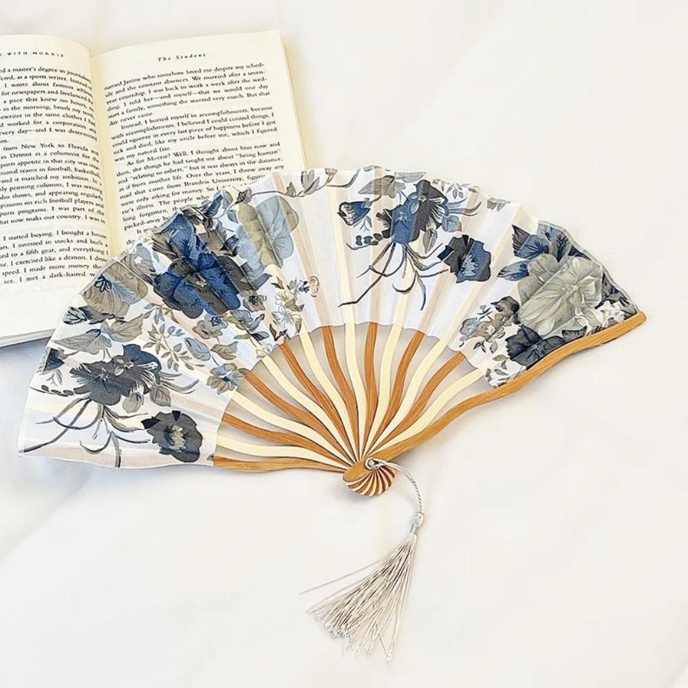 Elegant Silk Folding Fan High Quality Hand Fold Fan Hand Fan Craft Tassel Folding Fan  Living Room