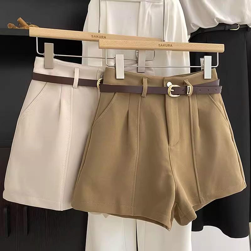2025 Summer Korean Style Retro High-Waist A-Line Wide-Leg Women's Casual Shorts