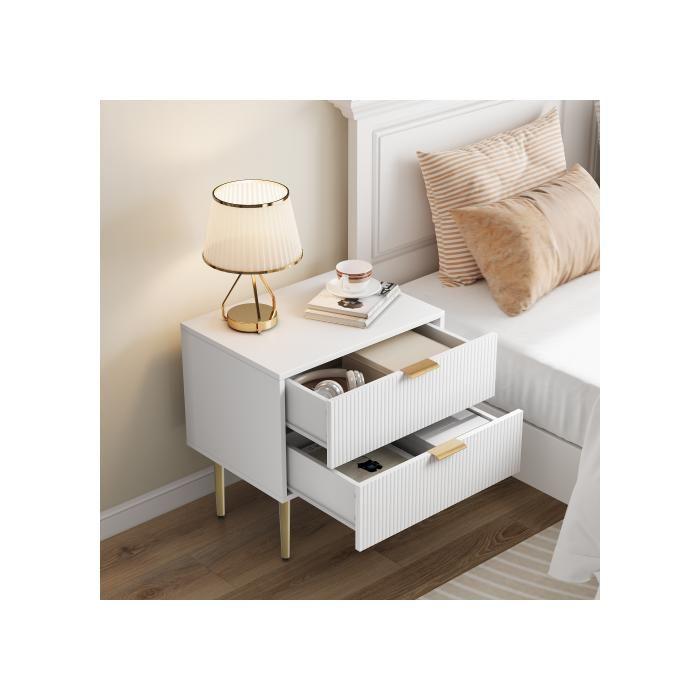 Table de nuit - MUVOE - Moderne - 2 tiroirs - Bois massif - Pieds en métal