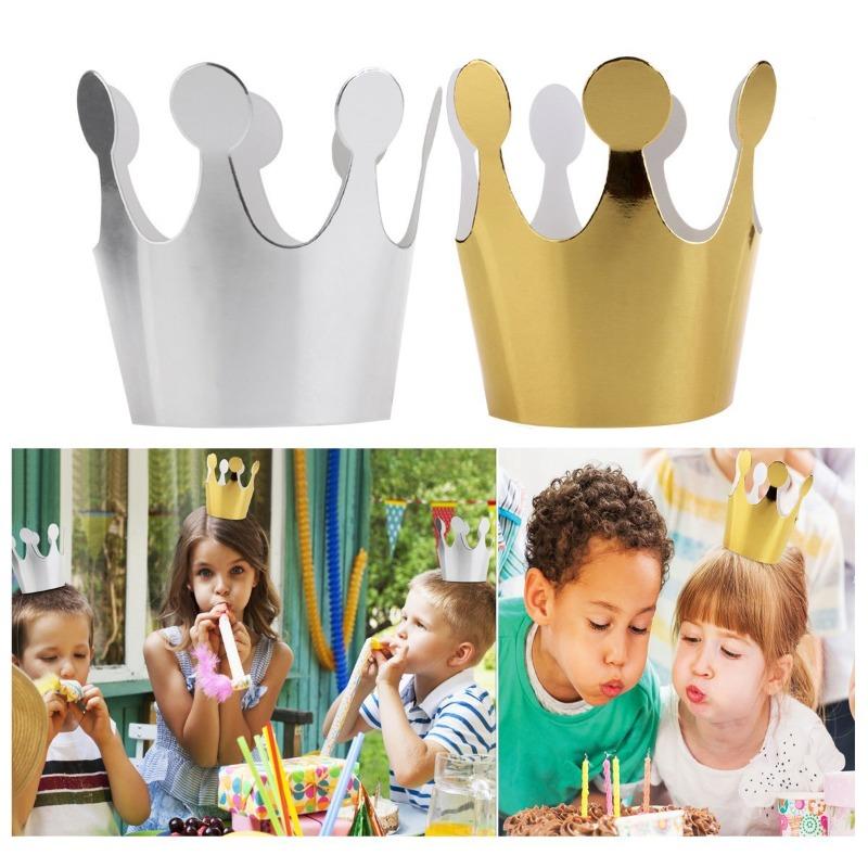10Pcs Happy Birthday Paper Hats Cap Prince Princess Crown Party Decoration for Boy Girl 5Pcs Silver/5pcs Gold Crown